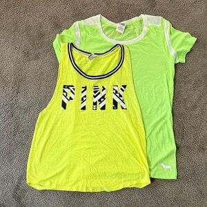 PINK Victoria's Secret Neon Yellow and White Tops